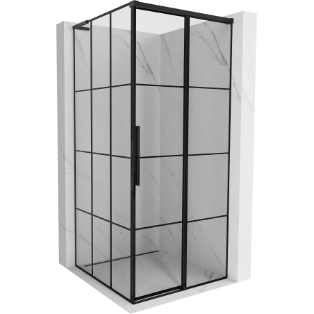 Cabine de douche coulissante droite Mexen Rox L 100 x 100 cm, carreaux noirs, noire - 8C2L-100-100-70-77-P