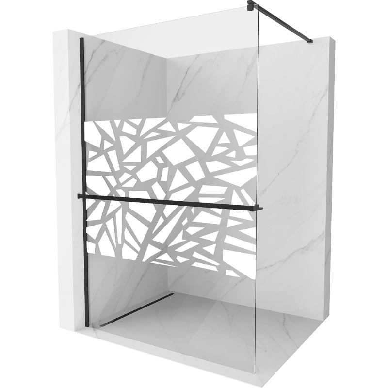 Mexen Kioto+ paroi de douche avec étagère 120 x 200 cm, motif blanc, noir - 800-120-121-70-85