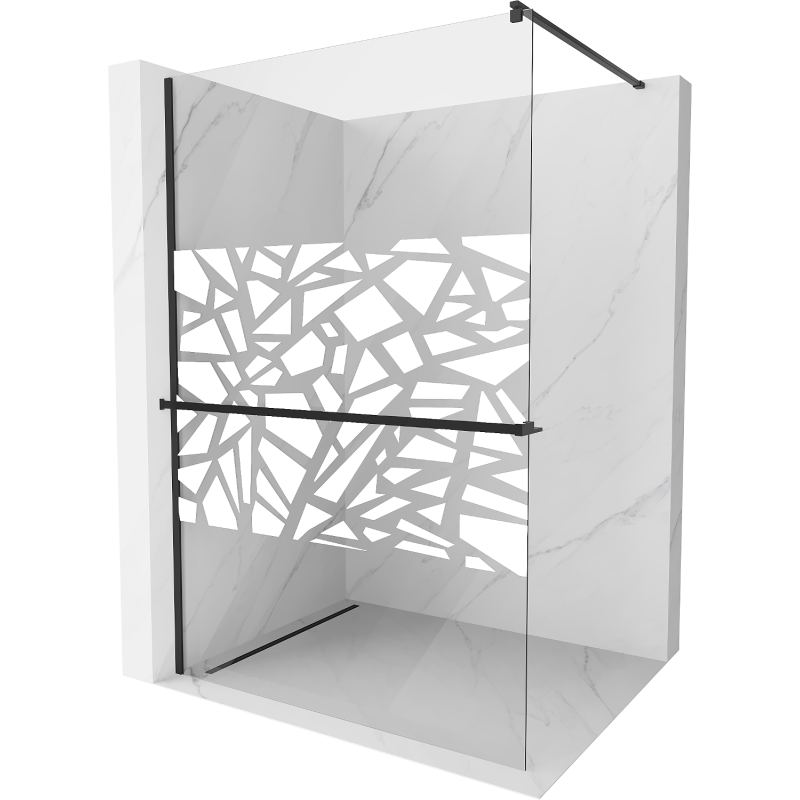 Mexen Kioto+ paroi de douche avec étagère Walk-in 130 x 200 cm, motif blanc, noir - 800-130-121-70-85