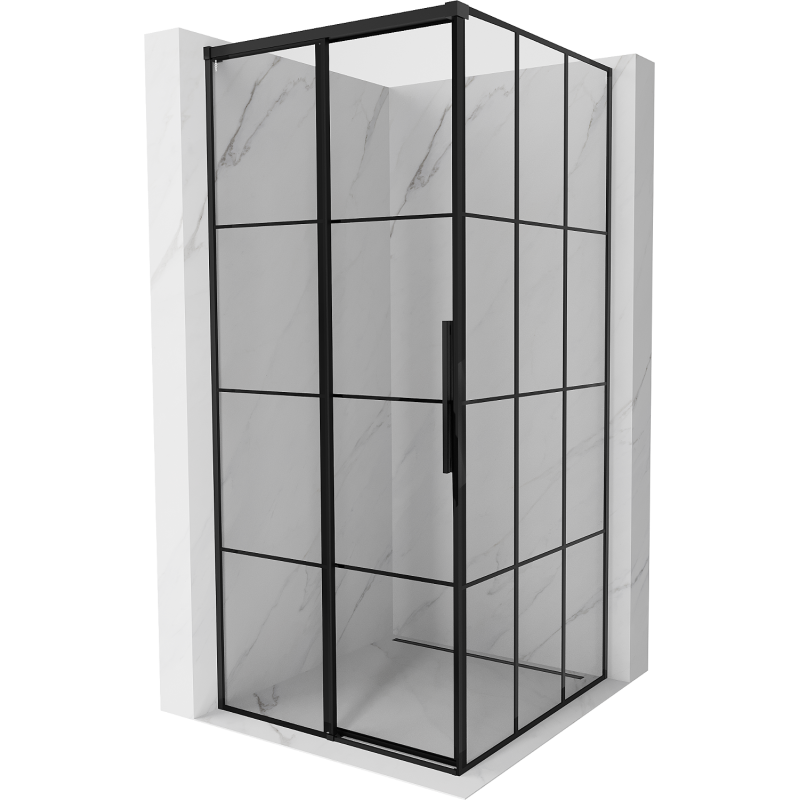 Mexen Rox cabine de douche coulissante gauche 90 x 90 cm, quadrillage noir, noir - 8C2-090-090-70-77-L