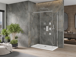 Mexen Omega cabine de douche coulissante 130 x 70 cm, transparent, chrome + bac à douche plat - 825-130-070-01-00-4010