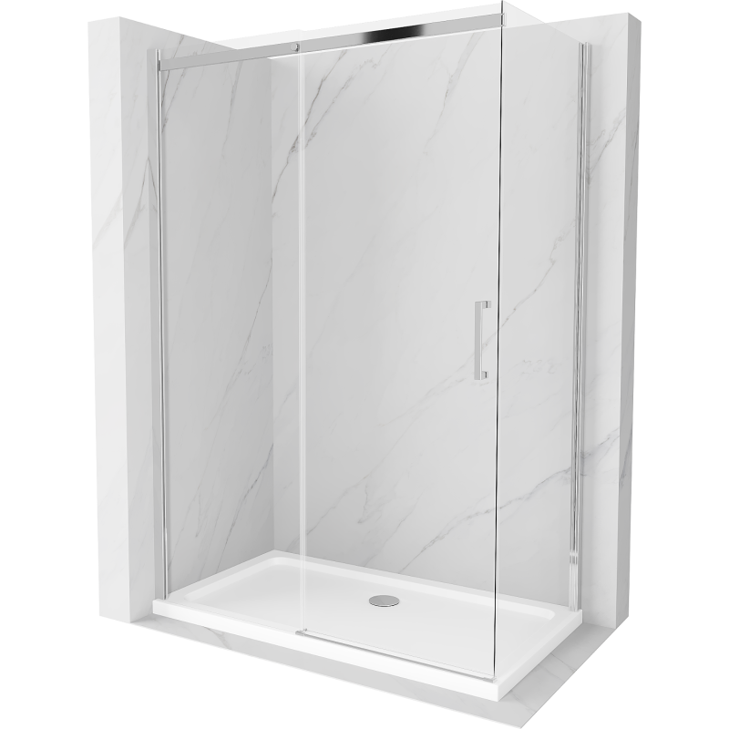 Cabine de douche coulissante Mexen Omega 140 x 70 cm, transparent, chrome + receveur Plat - 825-140-070-01-00-4010