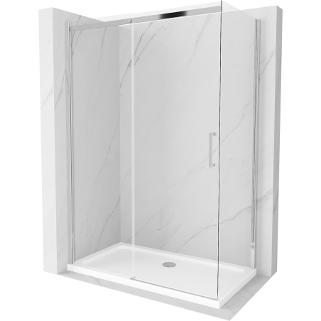 Mexen Omega cabine de douche coulissante 140 x 70 cm, transparent, chrome + bac à douche Flat - 825-140-070-01-00-4010