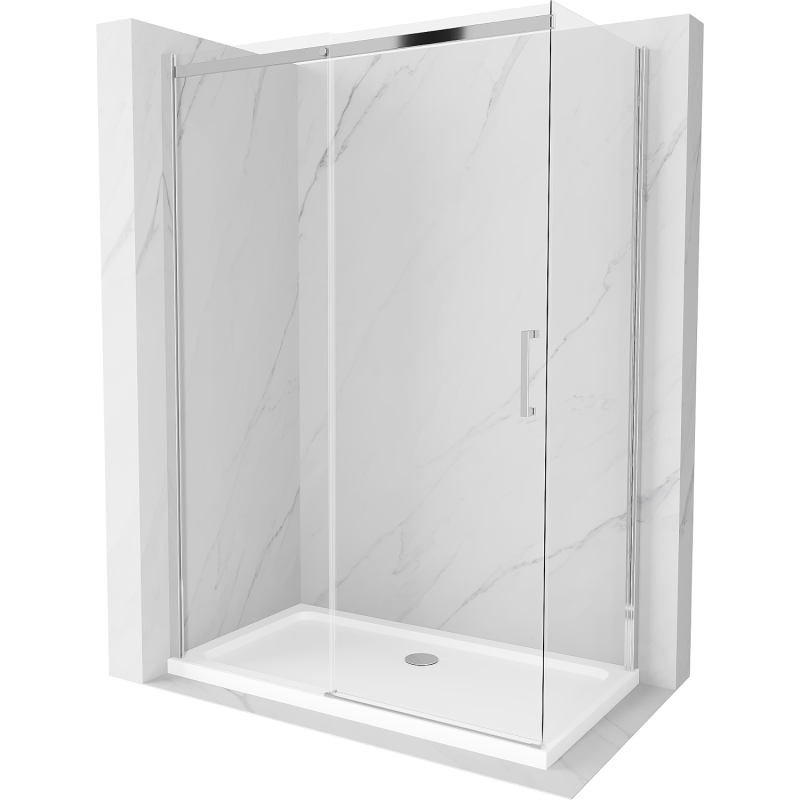 Mexen Omega cabine de douche coulissante 140 x 80 cm, transparent, chromé + receveur Plat - 825-140-080-01-00-4010