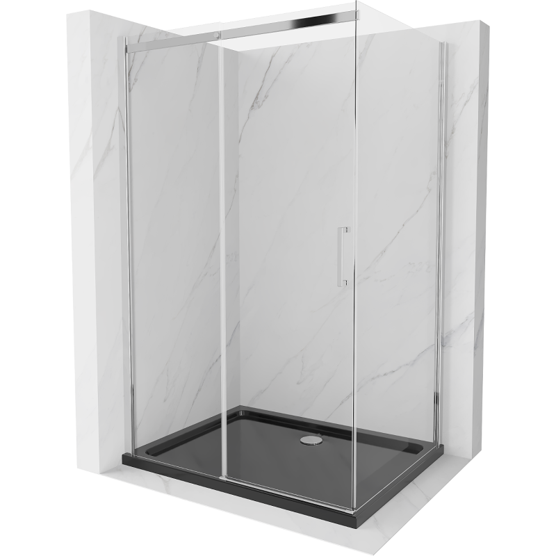 Mexen Omega cabine de douche coulissante 100 x 80 cm, transparent, chrome + receveur Flat, noir - 825-100-080-01-00-4070