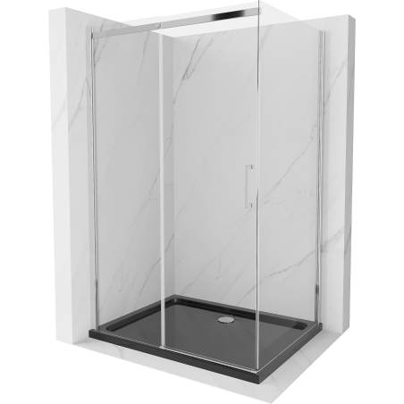Mexen Omega cabine de douche coulissante 100 x 80 cm, transparent, chrome + receveur Flat, noir - 825-100-080-01-00-4070