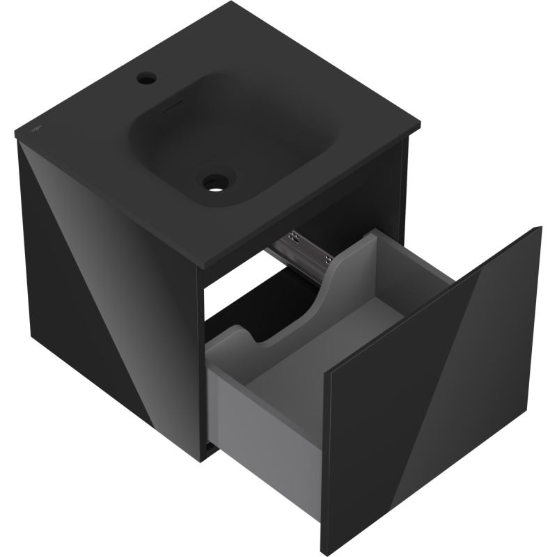 Mexen Orio meuble de salle de bains 50 cm avec lavabo Vela, 1 tiroir, noir brillant/noir mat - 91A10-05047-1-BF70-W23M71