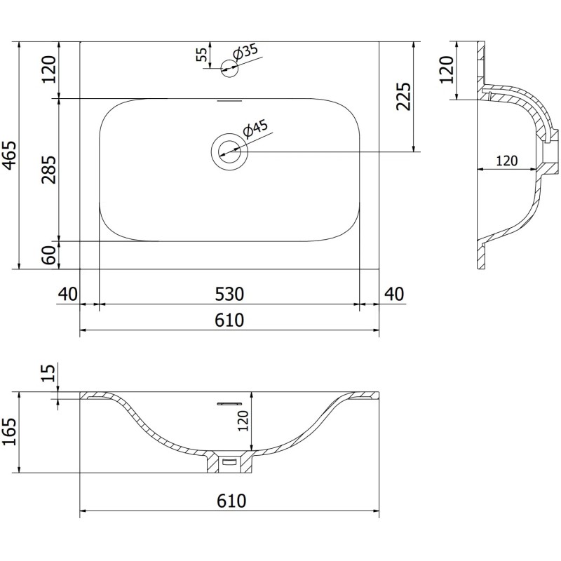Mexen Orio meuble de salle de bain 60 cm avec vasque Vela, 1 tiroir, blanc mat - 91A10-06047-1-BF01-W23M01