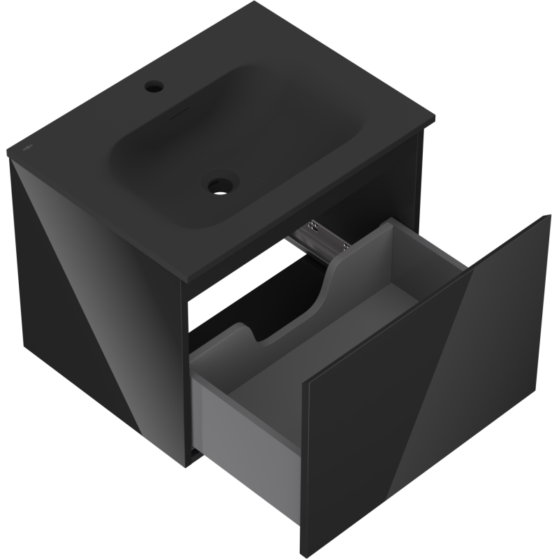 Mexen Orio meuble de salle de bain 60 cm avec lavabo Vela, 1 tiroir, noir brillant/noir mat - 91A10-06047-1-BF70-W23M71
