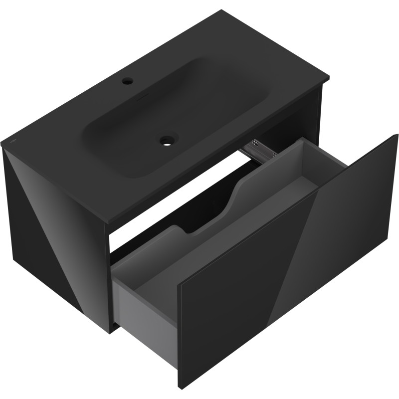 Mexen Orio meuble de salle de bain 90 cm avec lavabo Vela, 1 tiroir, noir brillant/noir mat - 91A10-09047-1-BF70-W23M71