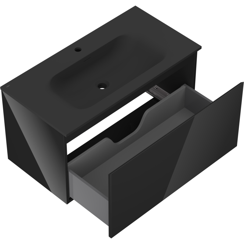 Mexen Orio meuble de salle de bains 90 cm avec lavabo Vela, 1 tiroir, noir brillant/noir mat - 91A10-09047-1-BF70-W23M71