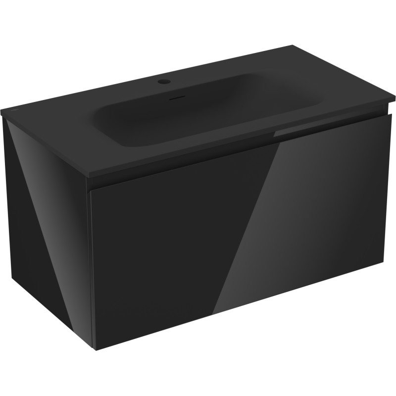 Mexen Orio meuble de salle de bain 90 cm avec lavabo Vela, 1 tiroir, noir brillant/noir mat - 91A10-09047-1-BF70-W23M71