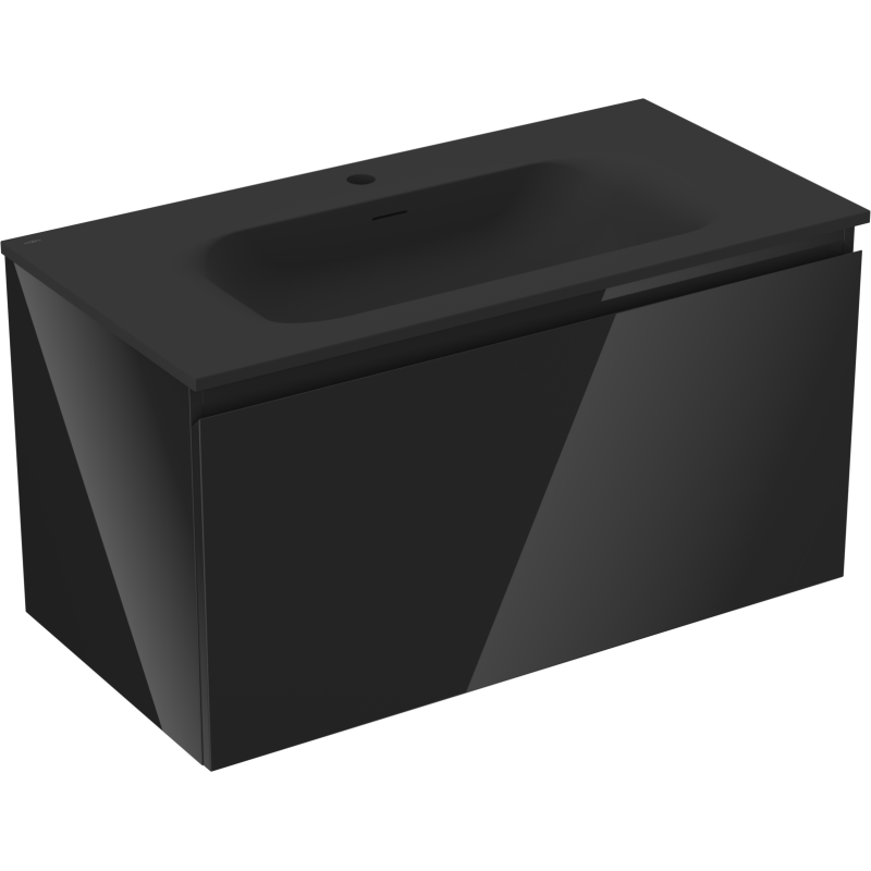 Mexen Orio meuble de salle de bains 90 cm avec lavabo Vela, 1 tiroir, noir brillant/noir mat - 91A10-09047-1-BF70-W23M71