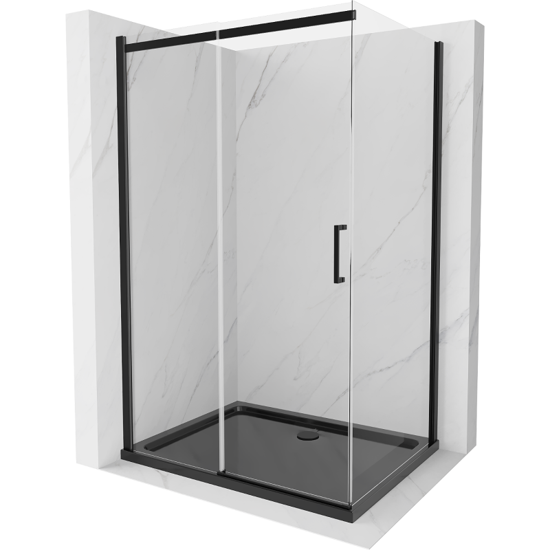 Mexen Omega cabine de douche coulissante 100 x 90 cm, transparent, noir + bac à douche plat, noir - 825-100-090-70-00-4070B
