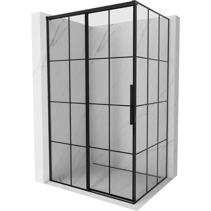 Mexen Rox cabine de douche coulissante gauche 155 x 100 cm, quadrillage noir, noir - 8C2-155-100-70-77-L