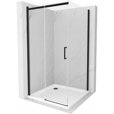 Mexen Omega cabine de douche coulissante 100 x 100 cm, transparent, noir + receveur de douche Flat, blanc