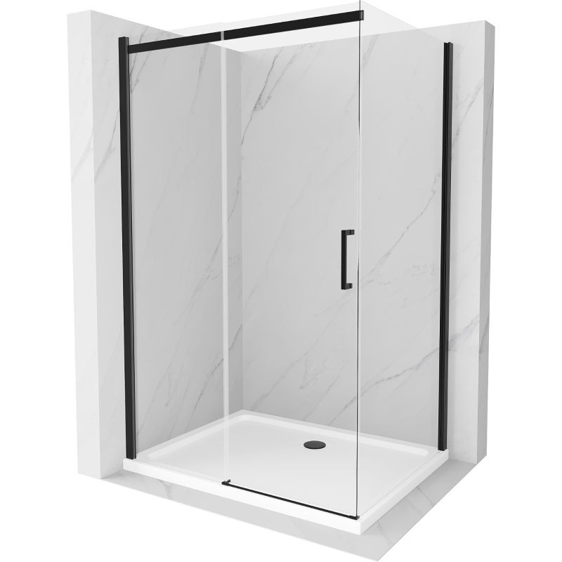 Mexen Omega cabine de douche coulissante 130 x 90 cm, transparent, noir + receveur Flat, blanc - 825-130-090-70-00-4010B