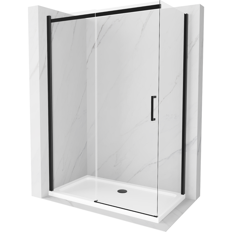 Mexen Omega cabine de douche coulissante 140 x 80 cm, transparent, noir + receveur Flat, blanc - 825-140-080-70-00-4010B