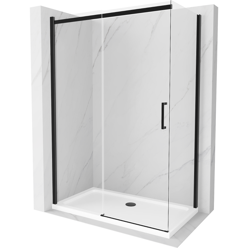 Mexen Omega cabine de douche coulissante 140 x 80 cm, transparent, noire + receveur Flat, blanc - 825-140-080-70-00-4010B