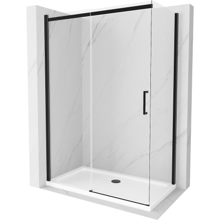 Mexen Omega cabine de douche coulissante 140 x 80 cm, transparent, noir + receveur Flat, blanc - 825-140-080-70-00-4010B