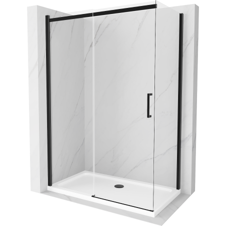 Mexen Omega cabine de douche coulissante 140 x 80 cm, transparent, noire + receveur Flat, blanc - 825-140-080-70-00-4010B