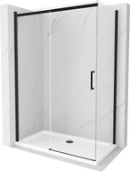 Mexen Omega cabine de douche coulissante 140 x 80 cm, transparent, noir + receveur Flat, blanc - 825-140-080-70-00-4010B