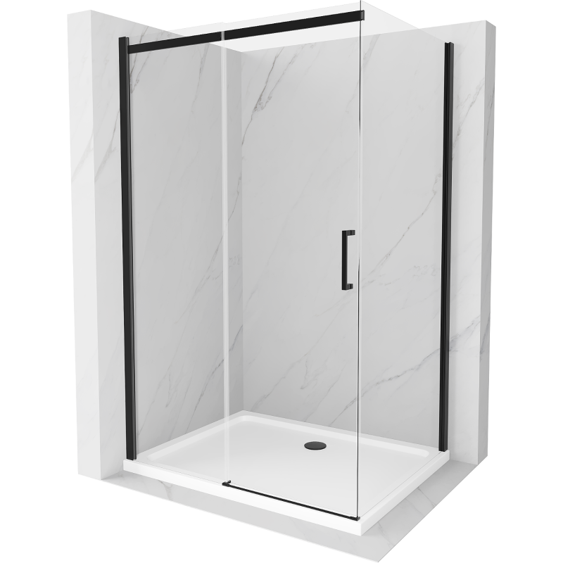 Mexen Omega cabine de douche coulissante 140 x 100 cm, transparent, noir + receveur Flat, blanc - 825-140-100-70-00-4010B