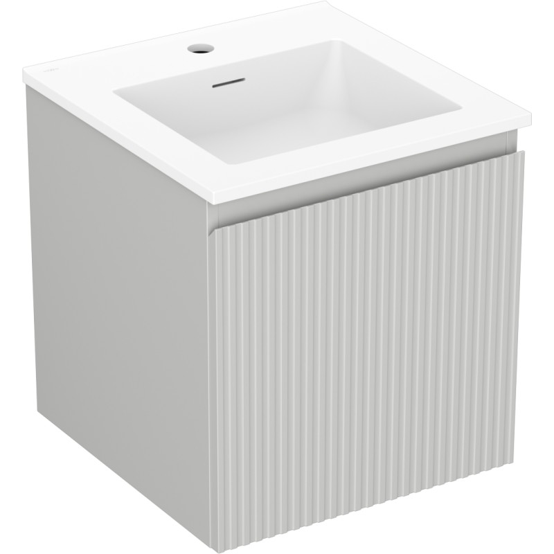 Mexen Rivel armoire de salle de bain 45 cm avec lavabo Otis, 1 tiroir, rainurée, gris mat/blanc mat - 91A20-04547-1-BF62-W18M01