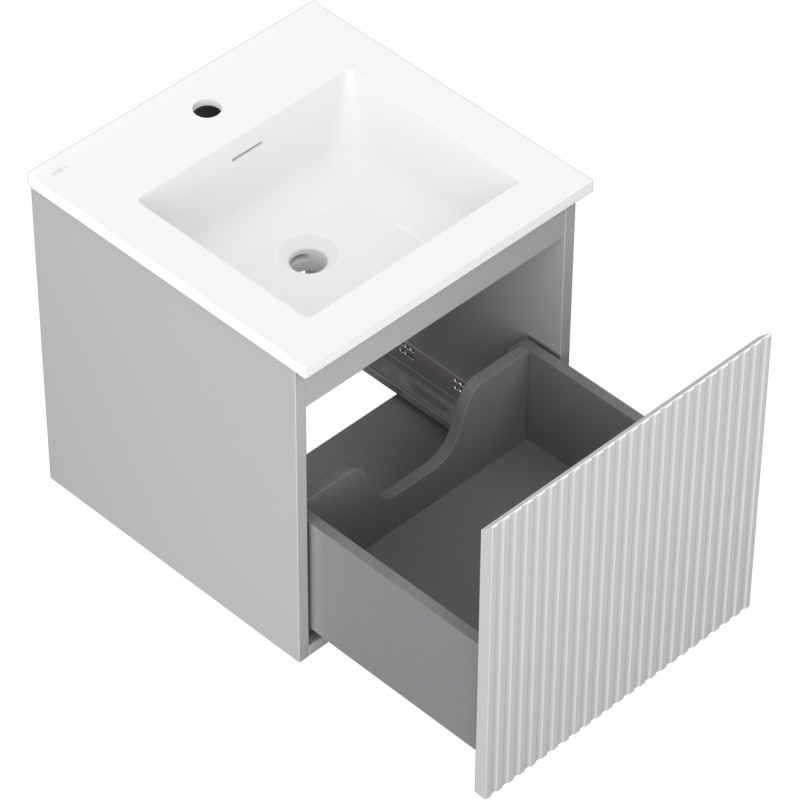 Mexen Rivel armoire de salle de bain 45 cm avec lavabo Otis, 1 tiroir, rainurée, gris mat/blanc mat - 91A20-04547-1-BF62-W18M01