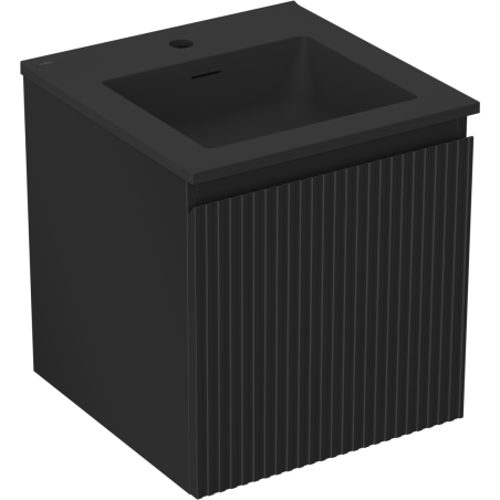 Mexen Rivel meuble de salle de bains 45 cm avec lavabo Otis, 1 tiroir, rainuré, noir mat - 91A20-04547-1-BF71-W18M71