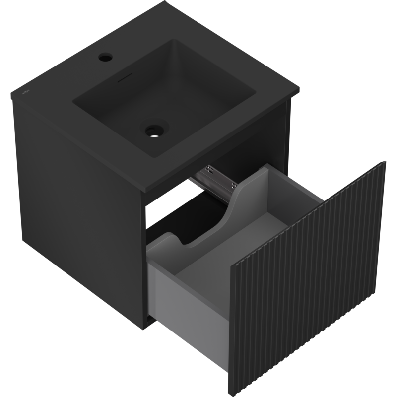 Mexen Rivel meuble de salle de bains 50 cm avec lavabo Otis, 1 tiroir, rainuré, noir mat - 91A20-05047-1-BF71-W18M71