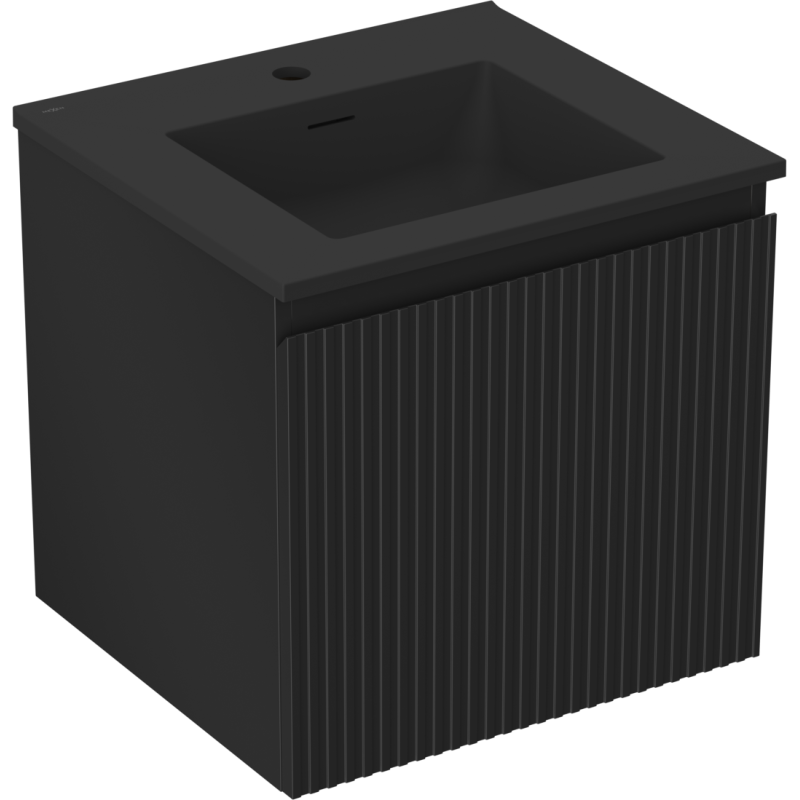 Mexen Rivel meuble de salle de bains 50 cm avec lavabo Otis, 1 tiroir, rainuré, noir mat - 91A20-05047-1-BF71-W18M71