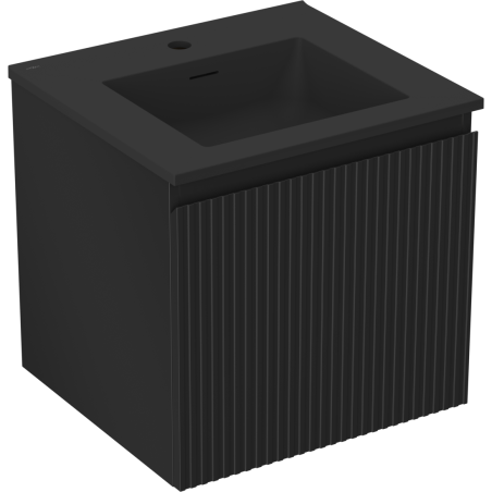 Mexen Rivel meuble de salle de bain 50 cm avec lavabo Otis, 1 tiroir, rainuré, noir mat - 91A20-05047-1-BF71-W18M71