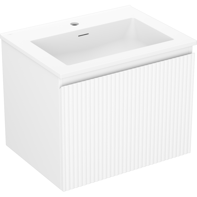 Mexen Rivel armoire de salle de bain 60 cm avec lavabo Otis, 1 tiroir, rainuré, blanc mat - 91A20-06047-1-BF01-W18M01
