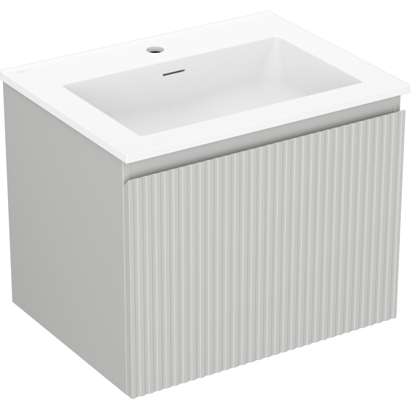 Mexen Rivel armoire de salle de bains 60 cm avec lavabo Otis, 1 tiroir, rainurée, gris mat/blanc mat