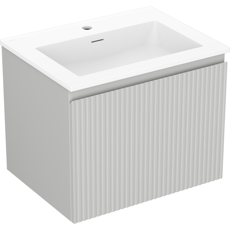 Mexen Rivel meuble de salle de bain 60 cm avec lavabo Otis, 1 tiroir, rainuré, gris mat/blanc mat - 91A20-06047-1-BF62-W18M01