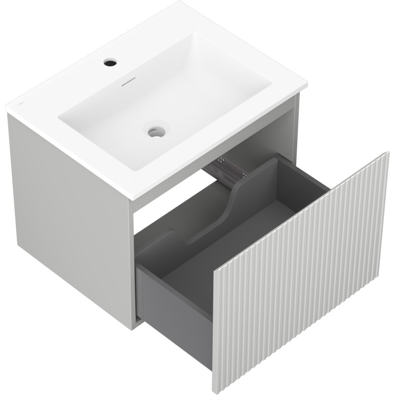 Mexen Rivel armoire de salle de bains 60 cm avec lavabo Otis, 1 tiroir, rainurée, gris mat/blanc mat