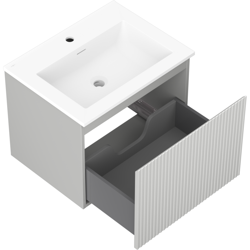 Mexen Rivel meuble de salle de bain 60 cm avec lavabo Otis, 1 tiroir, rainuré, gris mat/blanc mat - 91A20-06047-1-BF62-W18M01