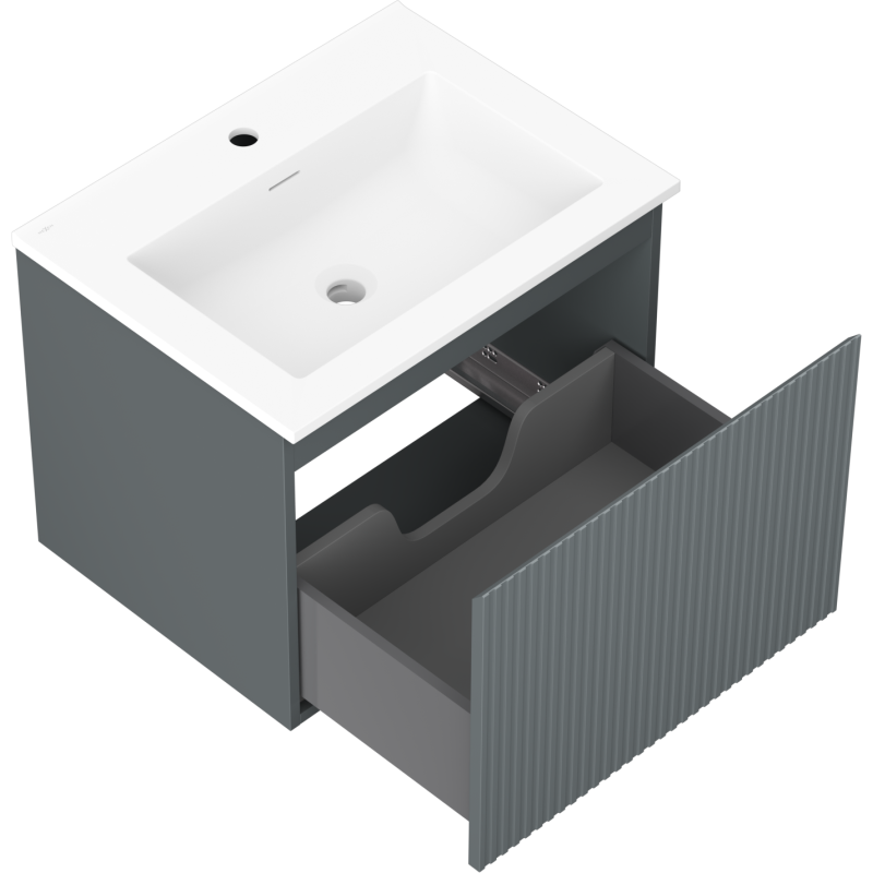 Mexen Rivel meuble de salle de bain 60 cm avec lavabo Otis, 1 tiroir, rainuré, graphite mat/blanc mat