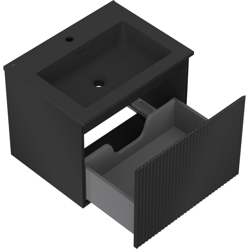 Mexen Rivel armoire de salle de bain 60 cm avec lavabo Otis, 1 tiroir, rainuré, noir mat - 91A20-06047-1-BF71-W18M71