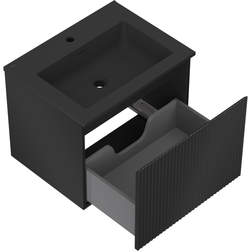 Mexen Rivel meuble de salle de bain 60 cm avec lavabo Otis, 1 tiroir, rainuré, noir mat - 91A20-06047-1-BF71-W18M71