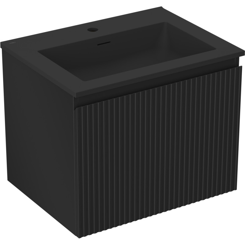 Mexen Rivel armoire de salle de bain 60 cm avec lavabo Otis, 1 tiroir, rainuré, noir mat - 91A20-06047-1-BF71-W18M71