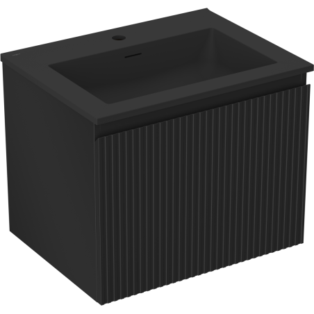 Mexen Rivel meuble de salle de bain 60 cm avec lavabo Otis, 1 tiroir, rainuré, noir mat - 91A20-06047-1-BF71-W18M71