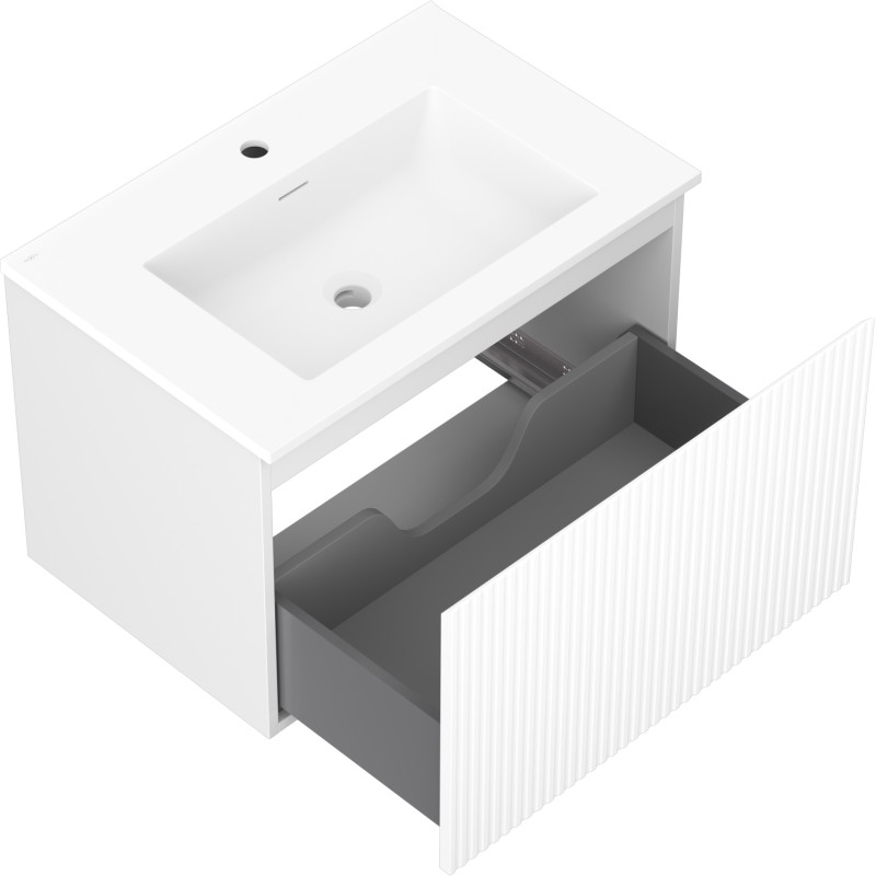 Mexen Rivel armoire de salle de bains 70 cm avec lavabo Otis, 1 tiroir, cannelé, blanc mat - 91A20-07047-1-BF01-W18M01