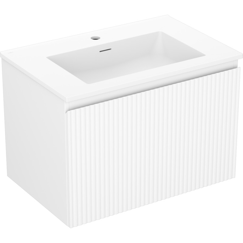Mexen Rivel armoire de salle de bains 70 cm avec lavabo Otis, 1 tiroir, cannelé, blanc mat - 91A20-07047-1-BF01-W18M01