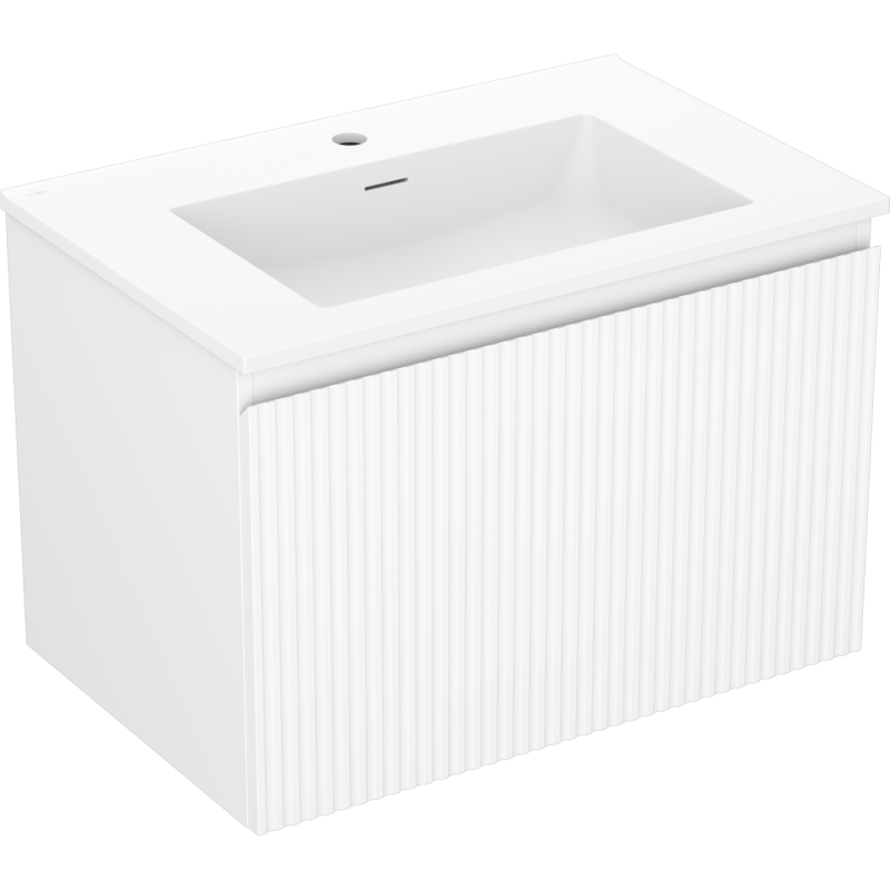 Mexen Rivel meuble de salle de bain 70 cm avec lavabo Otis, 1 tiroir, cannelé, blanc mat - 91A20-07047-1-BF01-W18M01