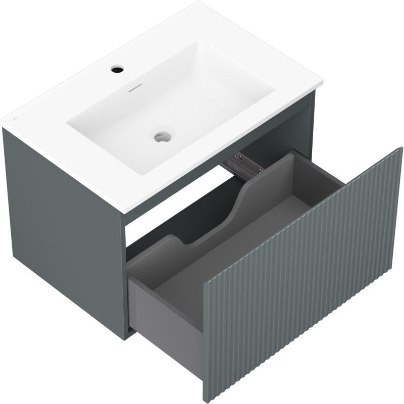 Mexen Rivel meuble de salle de bain 70 cm avec lavabo Otis, 1 tiroir, rainuré, graphite mat/blanc mat