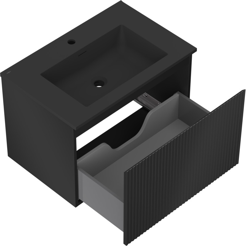 Mexen Rivel armoire de salle de bain 70 cm avec lavabo Otis, 1 tiroir, rainuré, noir mat - 91A20-07047-1-BF71-W18M71