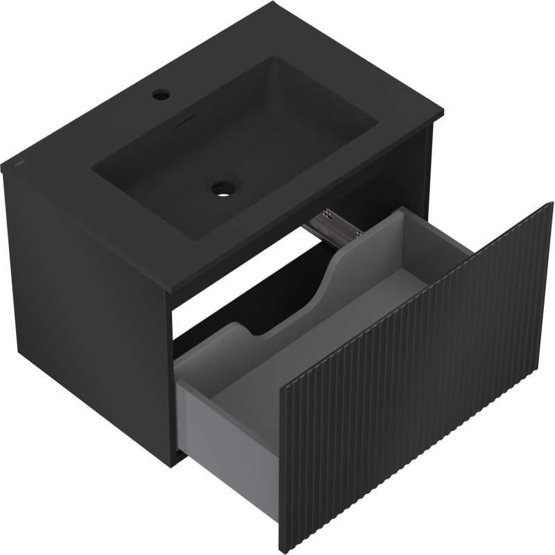 Mexen Rivel meuble de salle de bain 70 cm avec lavabo Otis, 1 tiroir, rainuré, noir mat - 91A20-07047-1-BF71-W18M71