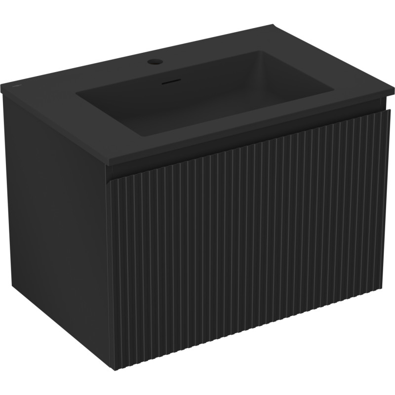 Mexen Rivel armoire de salle de bain 70 cm avec lavabo Otis, 1 tiroir, rainuré, noir mat - 91A20-07047-1-BF71-W18M71